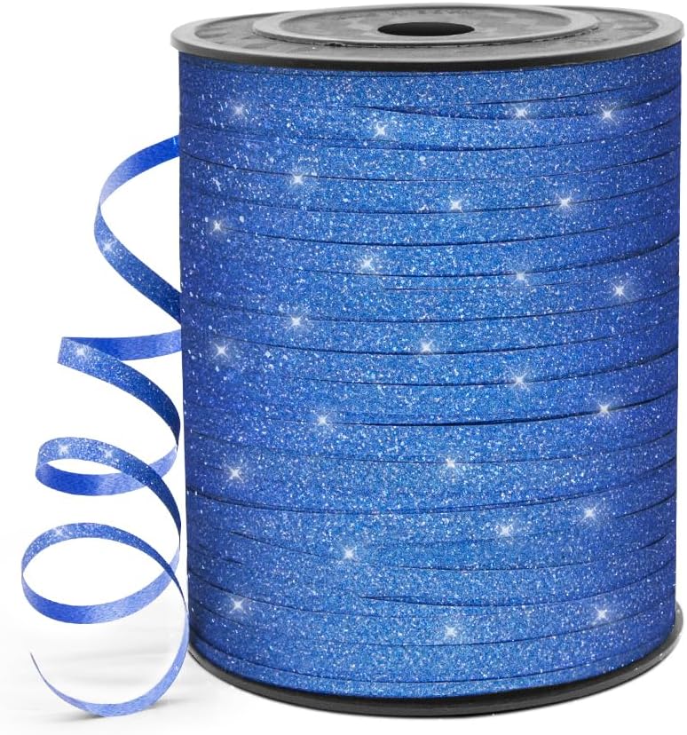 HimBen 500 Yards Curling Ribbon for Gift Wrapping, 3/16" Balloon String for Christmas Valentine Birthday Wedding Party Festival Decoration, Crafts, Flower Bouquet(Glitter Blue) - Image 1
